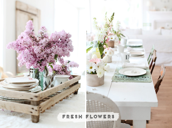 lilacs, fresh flowers, table setting, centerpiece