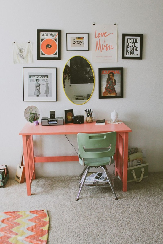 Love using binder clips to hang pieces, mixed in with real frames | At Home in Love