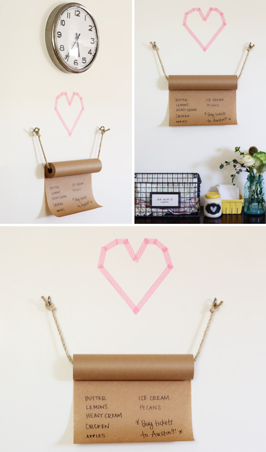 DIY grocery list with kraft paper + rope
