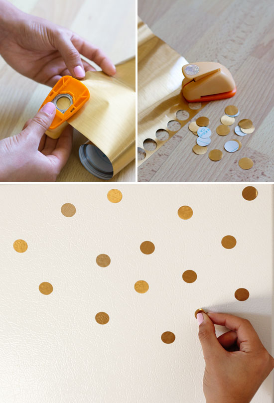 Circle punch gold contact paper to decorate your fridge (or walls, or whatever!)