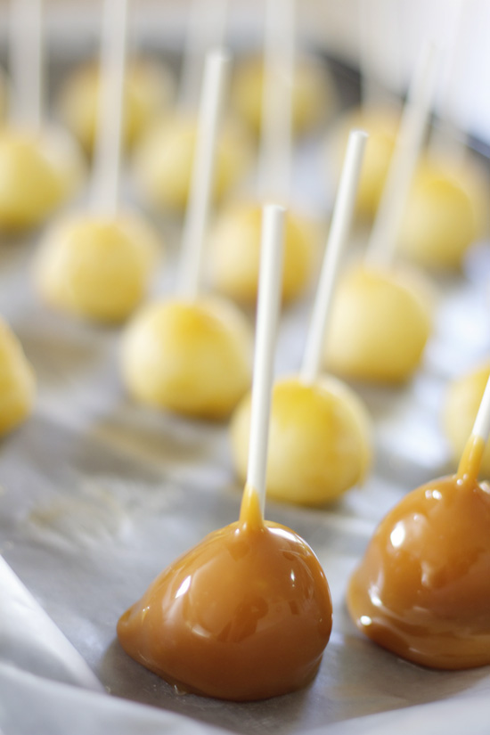 Bite sized caramel apple pops