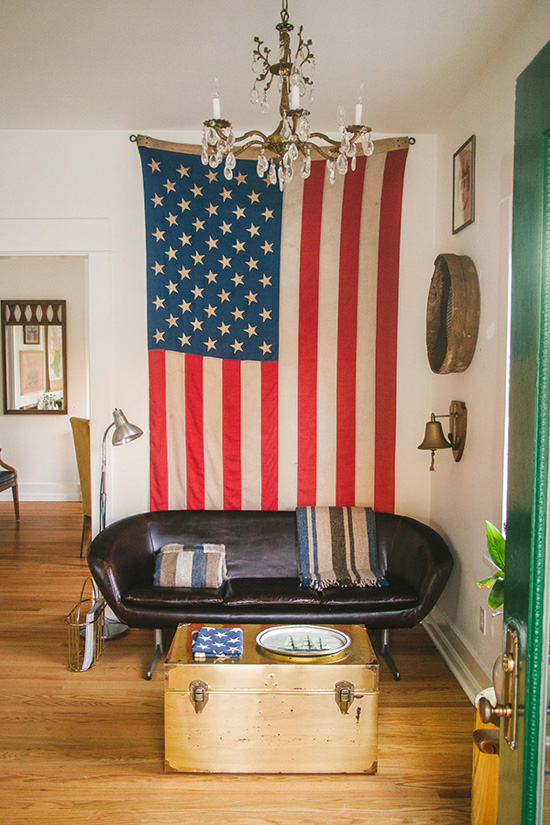 American flag hung on the wall