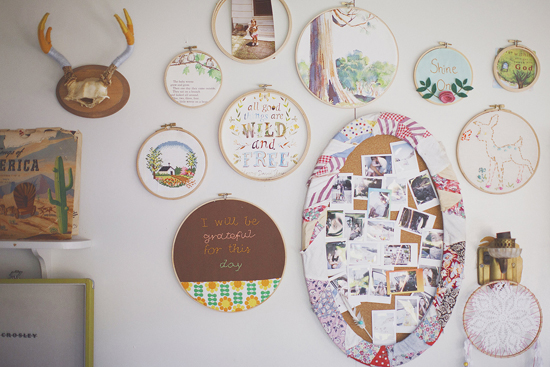 Artwork in embroidery hoops