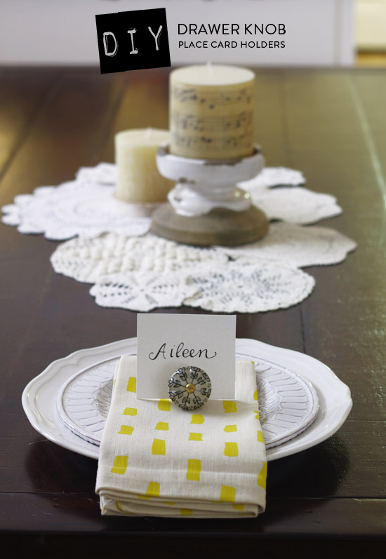 DIY drawer knob place card holders