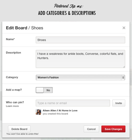 Pinterest tip #4: Add categories and descriptions to your boards