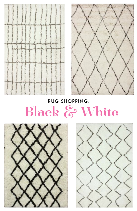 Rug shopping: black & white shag rugs