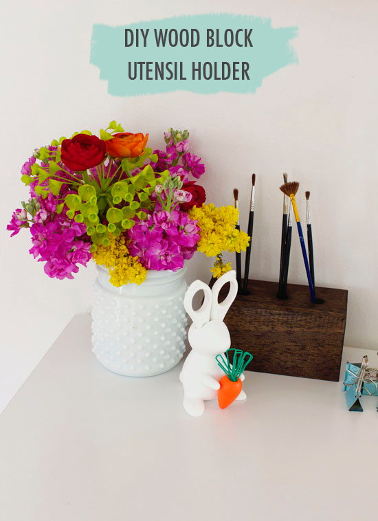 DIY Wood Block Utensil Holder