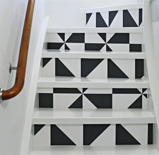 Wallpapered stair risers