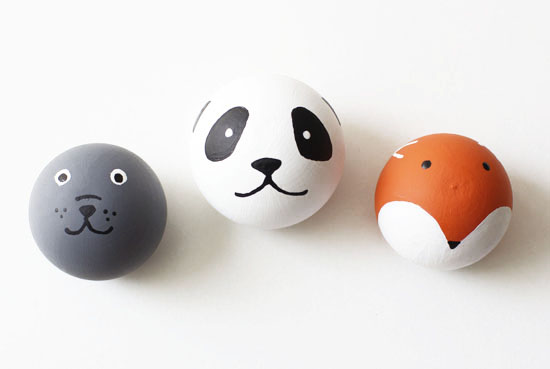 Wooden painted animal faces