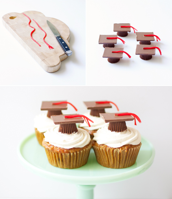 How to make Reese’s peanut butter cup graduation cap cupcake toppers