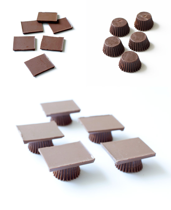 DIY chocolate graduation caps -- made with Reese’s peanut butter cups and Godiva chocolate squares