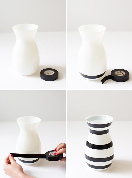 DIY striped vase--made with electrical tape