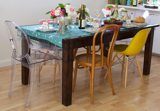 Mother's Day lunch with DIY block printed table runner