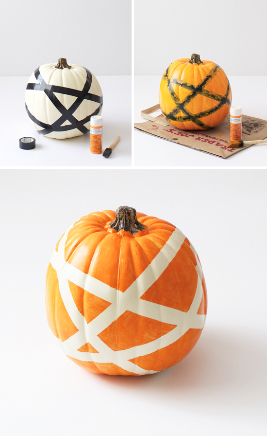 DIY criss-cross painted pumpkin
