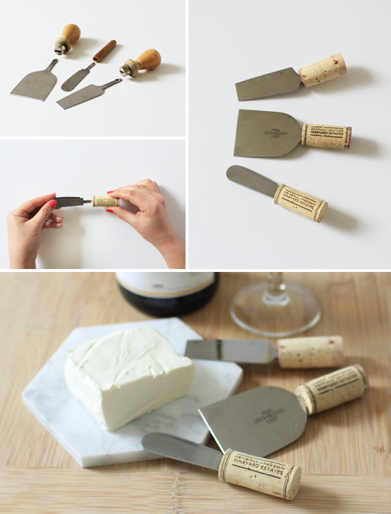 DIY wine cork cheese knives