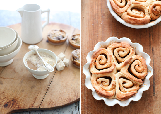 cinnamon rolls, hot chocolate