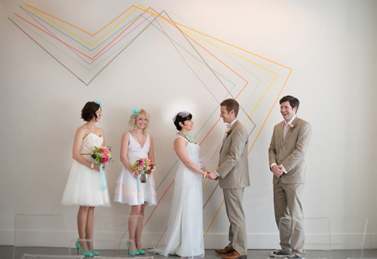 Washi tape ceremony backdrop--inexpensive, but looks awesome! 