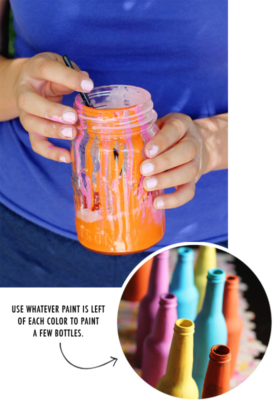 Splatter paint runner & painted soda bottles for vases