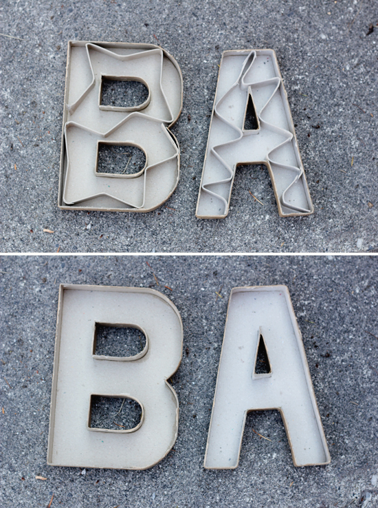 Cardboard letters from the craft store used as molds for concrete
