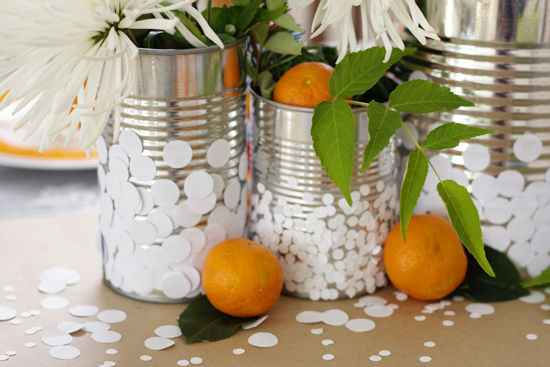 Flowers in tin cans