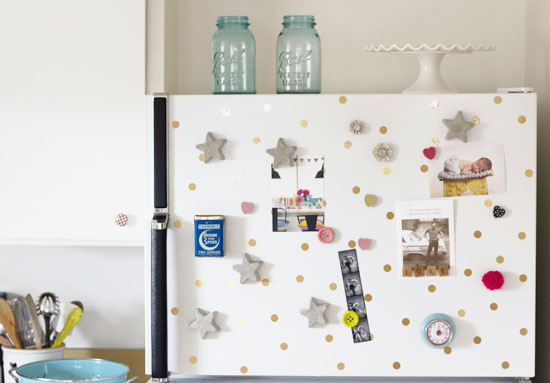 Fridge with polka dots (from gold contact paper) added