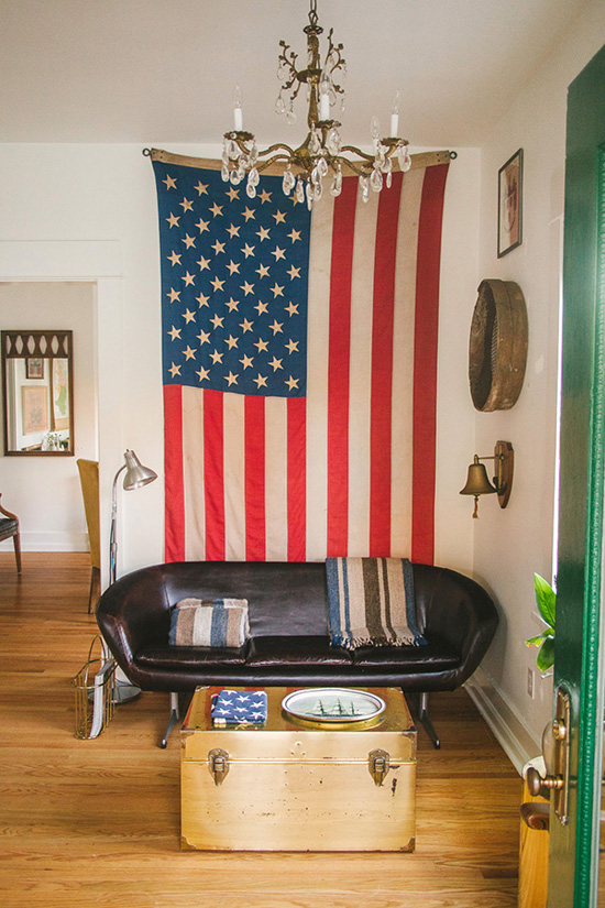 American flag hung on the wall