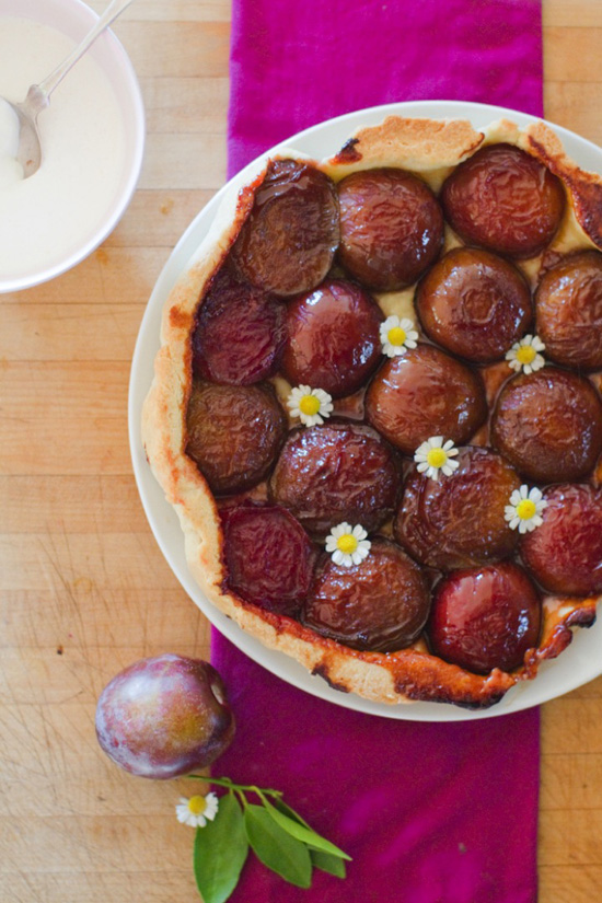 Upside down plum tart