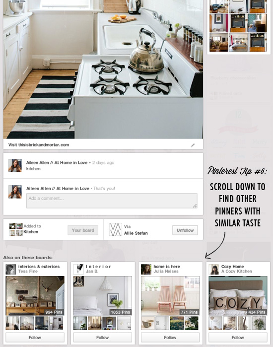 Pinterest tip #6: Scroll down to find other pinners with similar taste