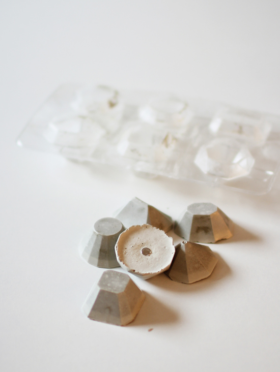 DIY concrete gemstone magnets -- pop them right out of a silicone ice cube tray