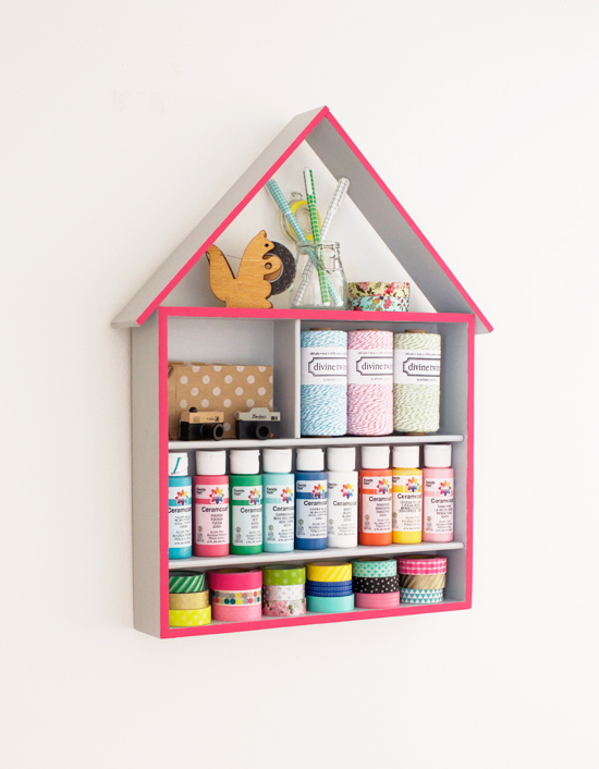DIY craft house -- hang on the wall and display your craft supplies (or nail polish, etc.)