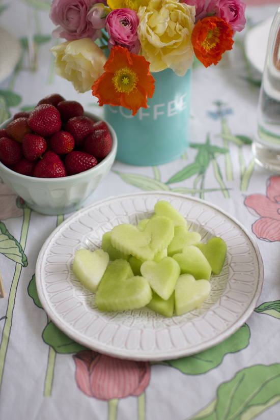 Cut out honeydew with heart cookie cutters