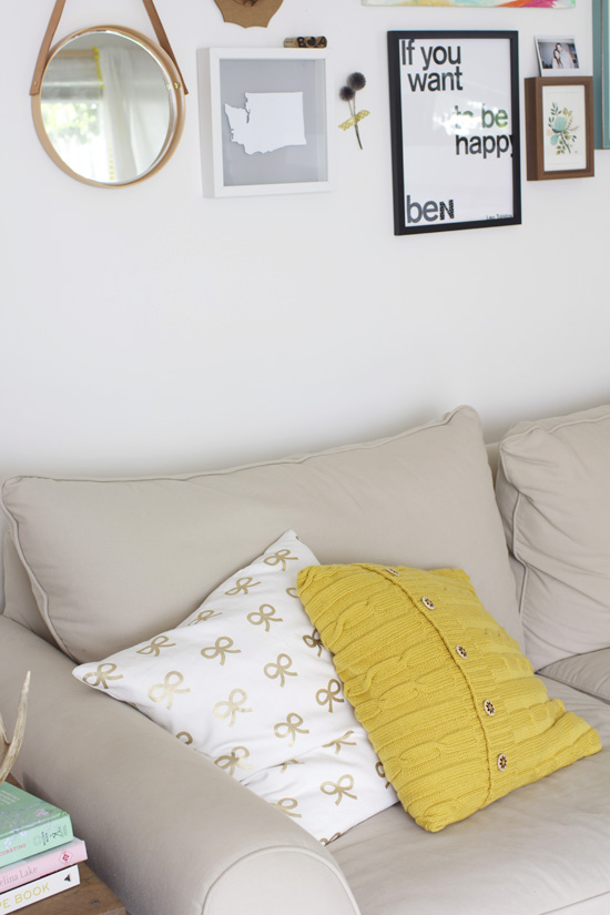 Yellow knit pillow