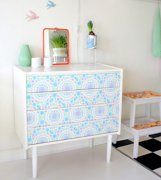 Update a dresser or other piece of furniture with wallpaper