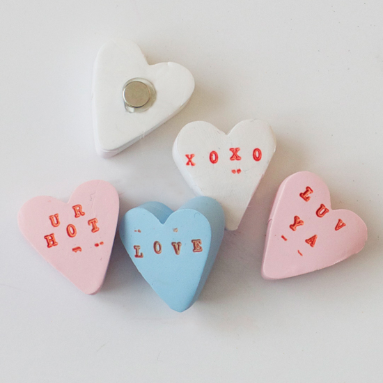 DIY clay conversation heart magnets