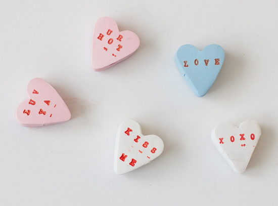 Clay conversation heart magnets