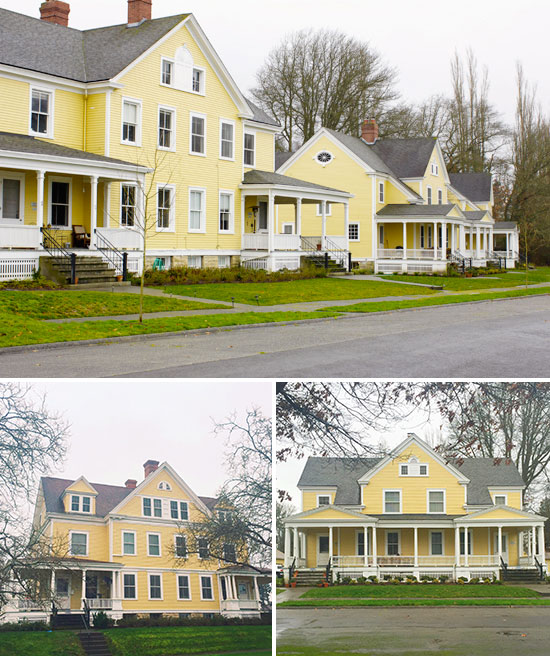 Row of cute yellow houses in Seattle