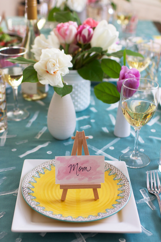 Watercolor placecards on mini wood easels