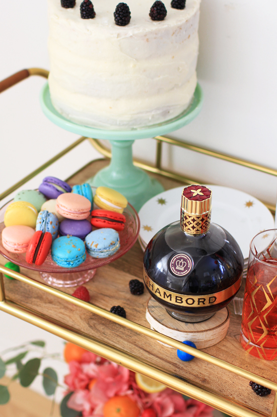Macarons and Chambord cocktails