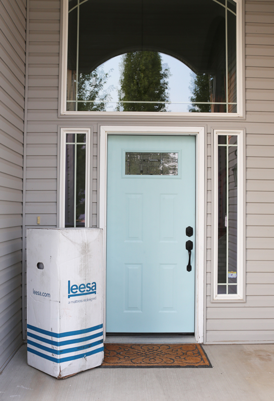 Leesa - mattress in a box that gets delivered to your front door! That's a KING size mattress in that box.