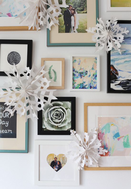Add snowflakes to gallery wall for winter