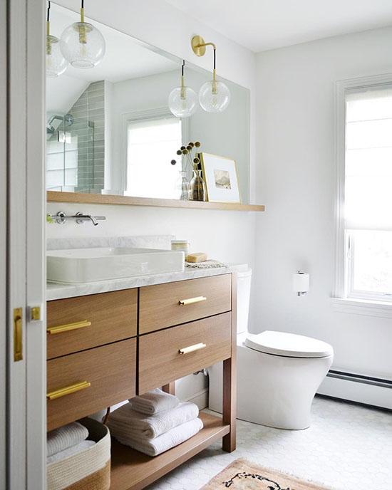 Bathroom inspiration - love the shelf under the mirror