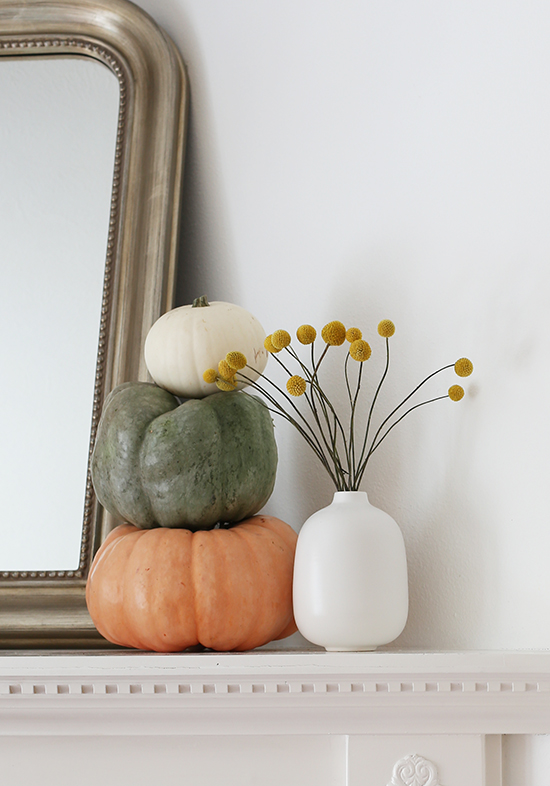 Fall decor with billy balls and pumpkins