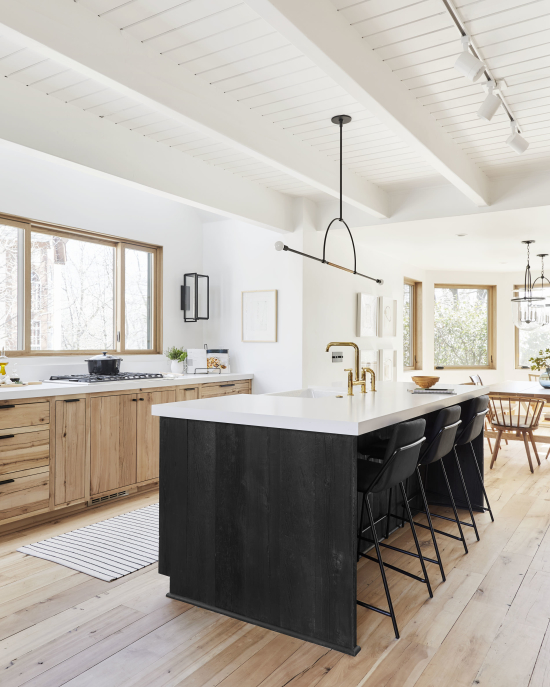 Linear pendant over kitchen island